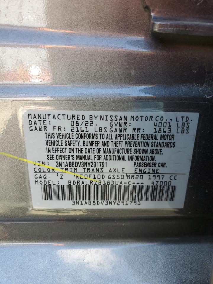 2022 NISSAN SENTRA SR VIN:3N1AB8DV3NY291791