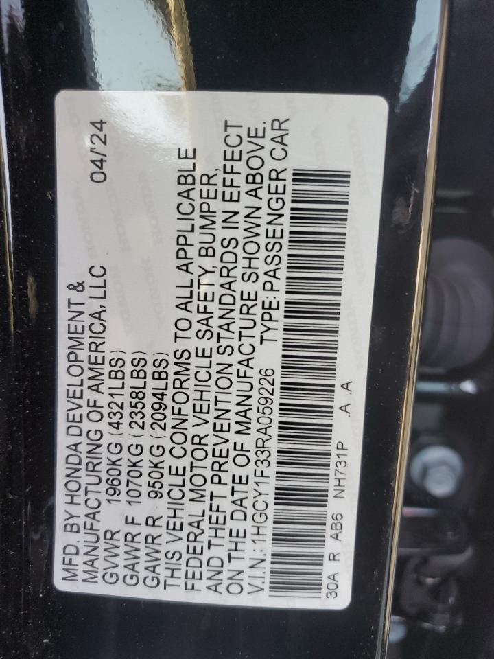2024 HONDA ACCORD EX VIN:1HGCY1F33RA059226