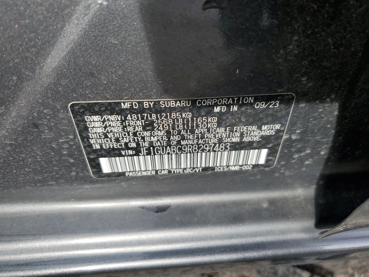 2024 SUBARU IMPREZA  VIN:JF1GUABC9R8297483