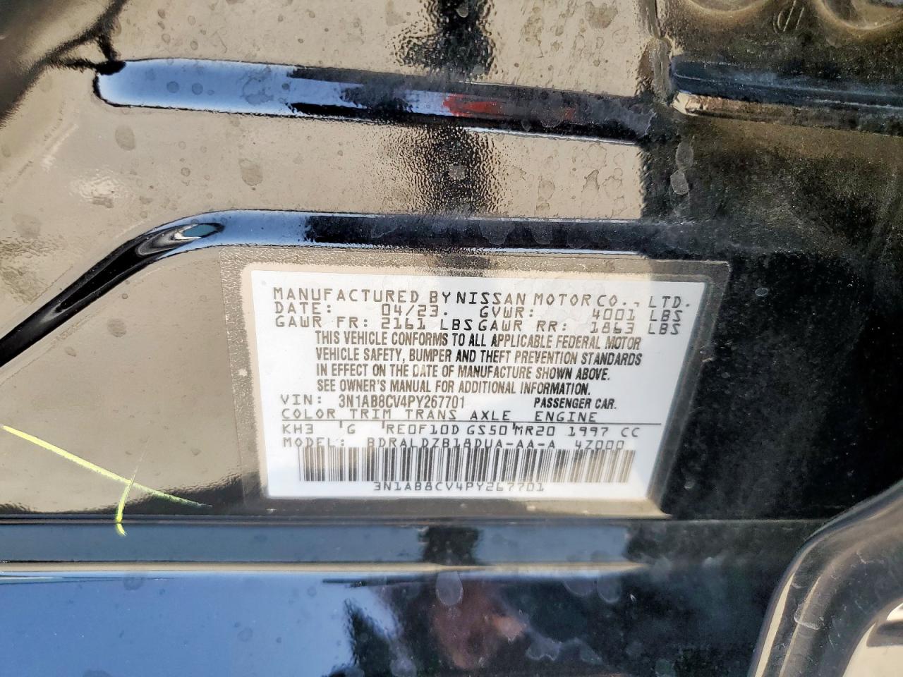 2023 NISSAN SENTRA SV VIN:3N1AB8CV4PY267701