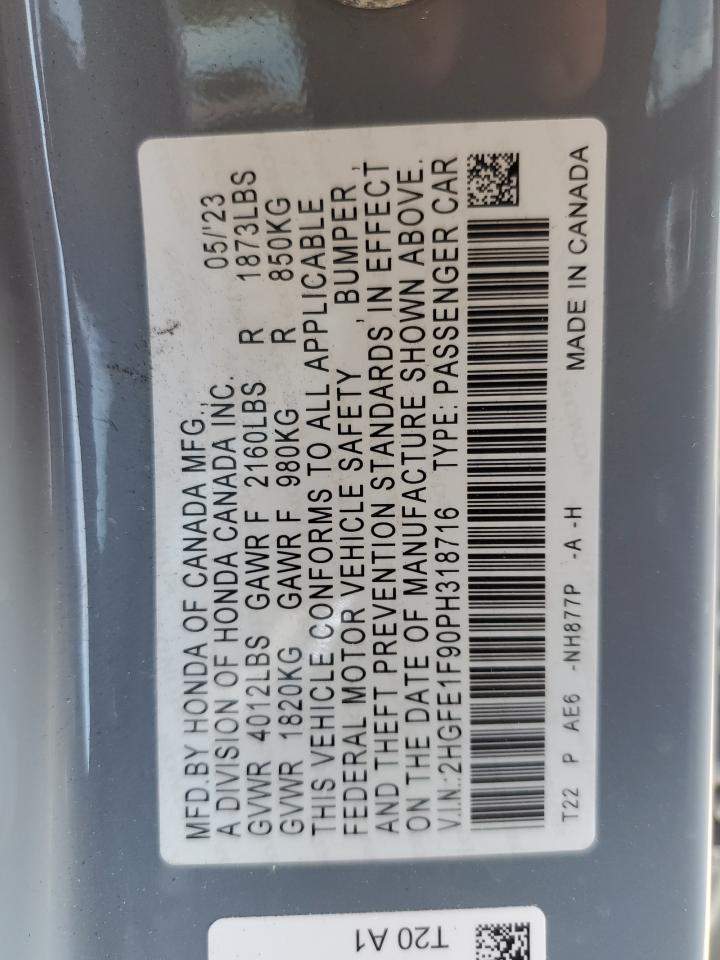 2023 HONDA CIVIC TOURING VIN:2HGFE1F90PH318716