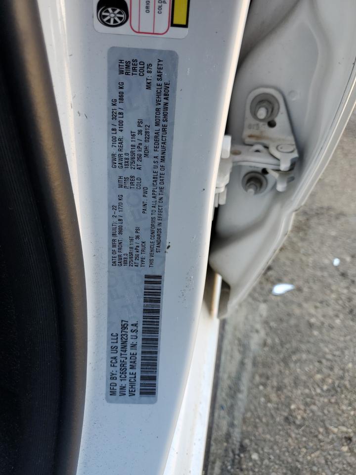 2022 RAM 1500 LARAMIE VIN:1C6SRFJT4NN237957
