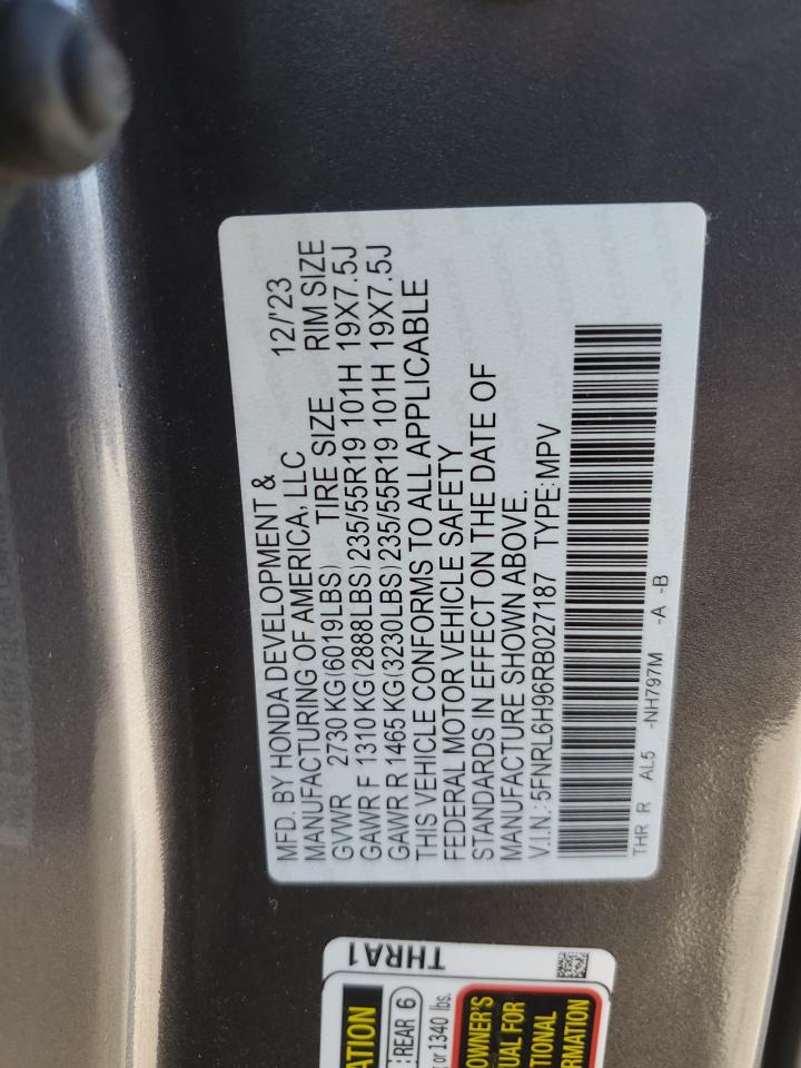 2024 HONDA ODYSSEY ELITE VIN:5FNRL6H96RB027187