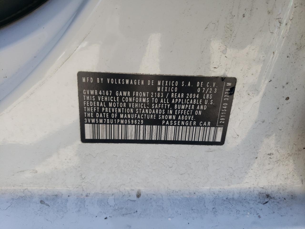 2023 VOLKSWAGEN JETTA S VIN:3VW5M7BU1PM059629