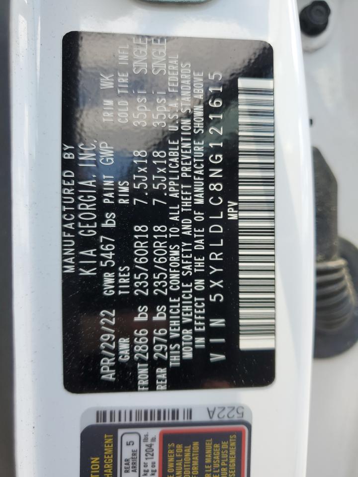 2022 KIA SORENTO S VIN:5XYRLDLC8NG121615