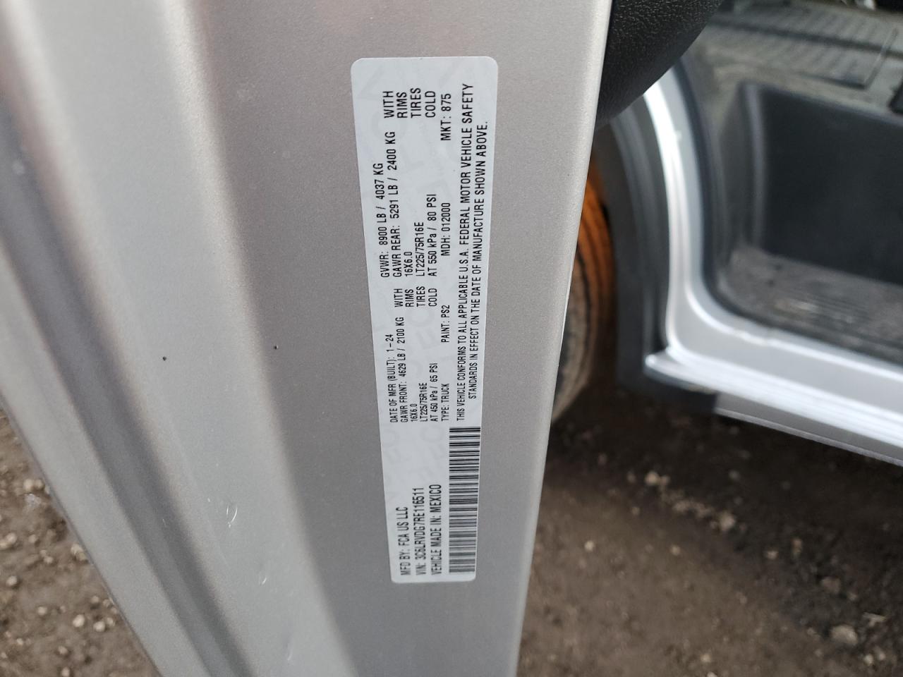 2024 RAM PROMASTER 2500 2500 HIGH VIN:3C6LRVDG7RE116511