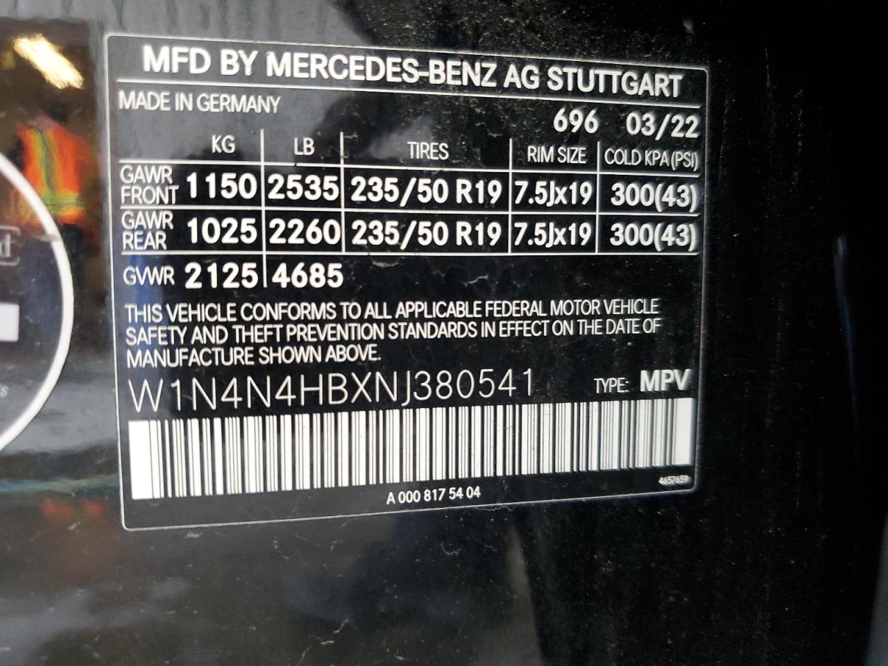 2022 MERCEDES-BENZ GLA 250 4MATIC VIN:W1N4N4HBXNJ380541