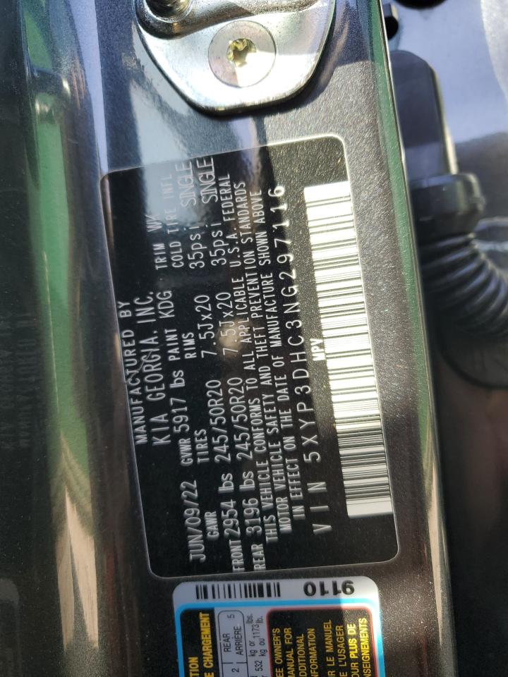2022 KIA TELLURIDE EX VIN:5XYP3DHC3NG297116