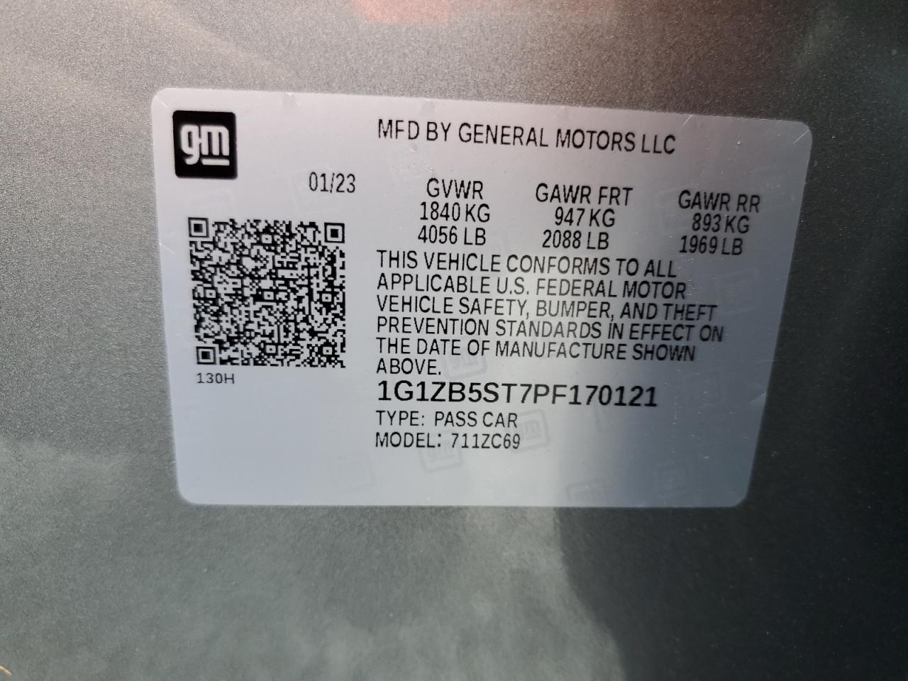 2023 CHEVROLET MALIBU LS VIN:1G1ZB5ST7PF170121