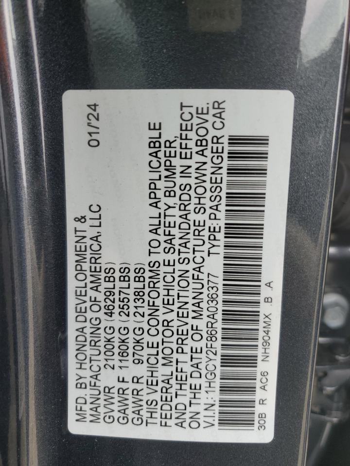 2024 HONDA ACCORD TOURING HYBRID VIN:1HGCY2F86RA036377