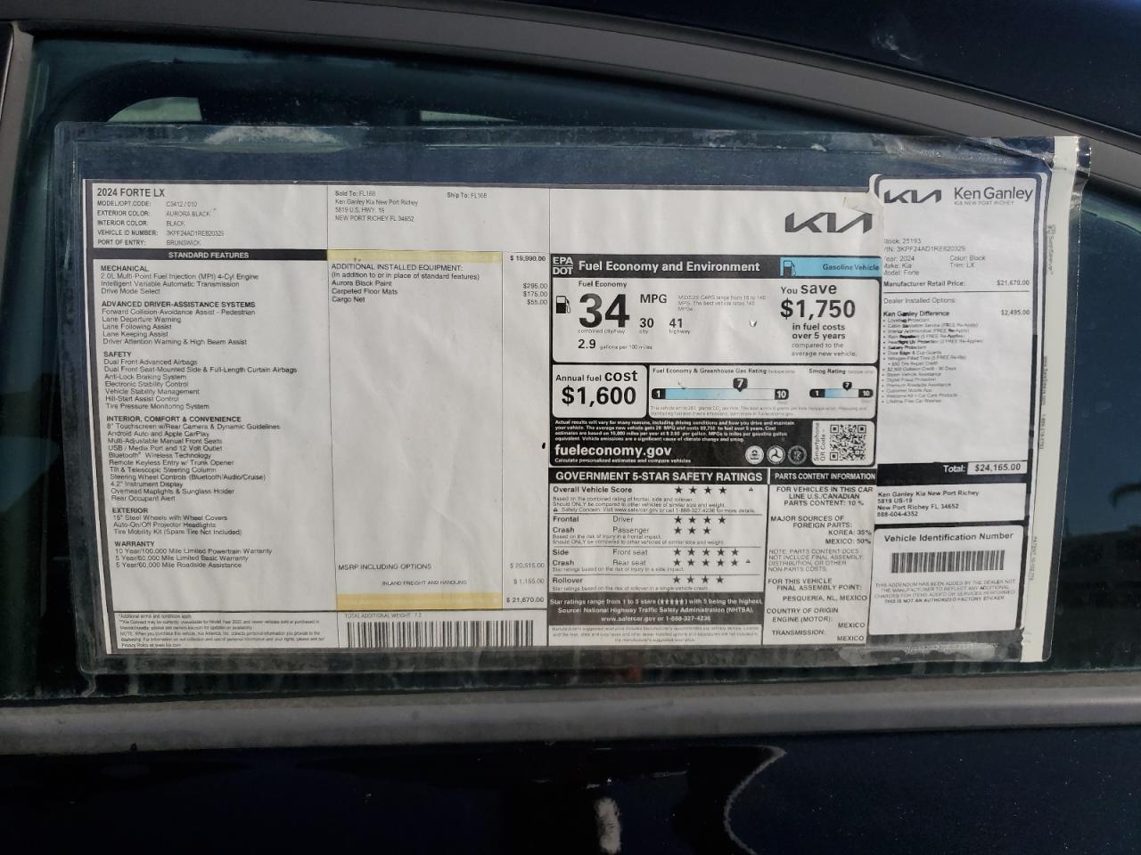 2024 KIA FORTE LX VIN:3KPF24AD1RE820329