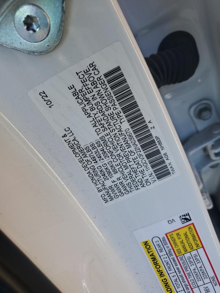 2022 HONDA ACCORD HYBRID SPORT VIN:1HGCV3F22NA039670