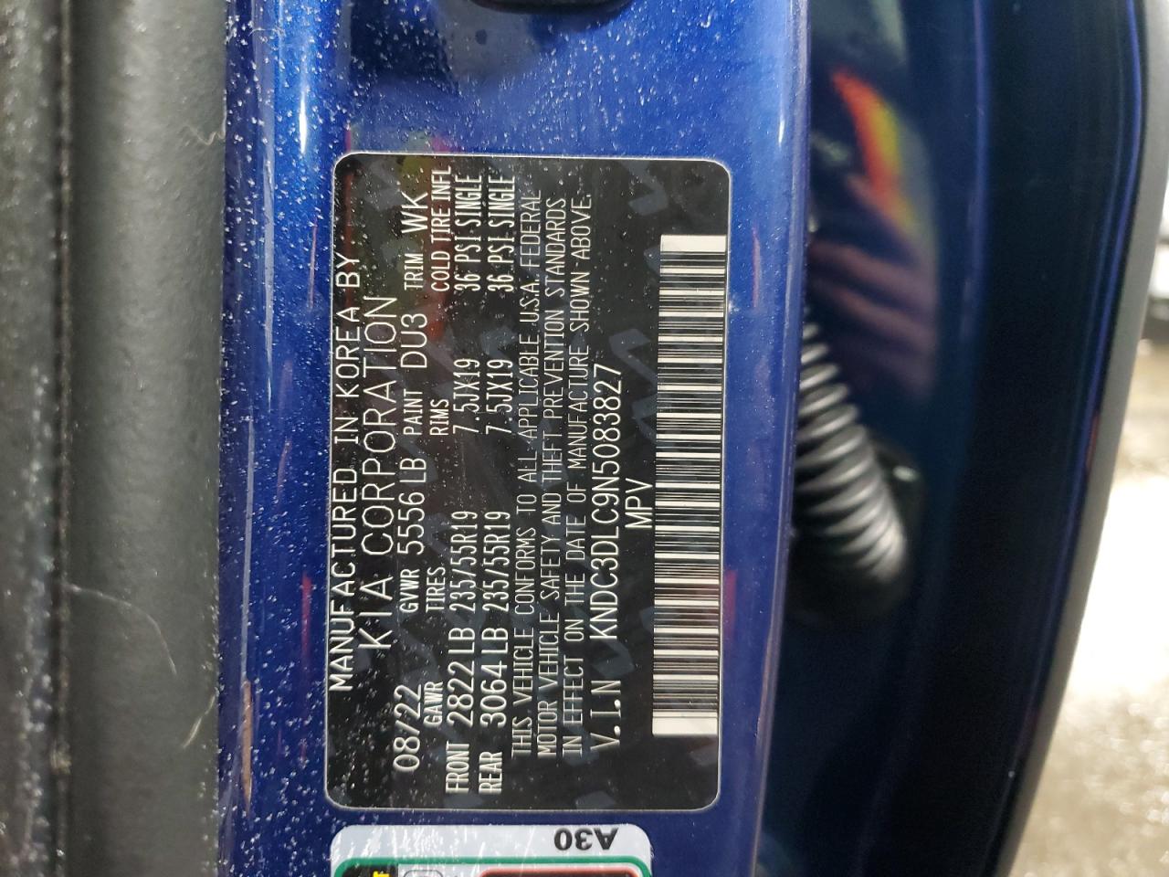 2022 KIA EV6 LIGHT VIN:KNDC3DLC9N5083827