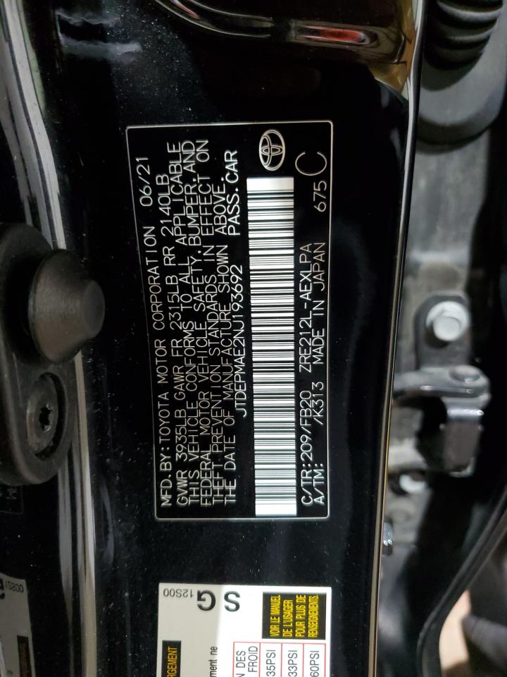 2022 TOYOTA COROLLA LE VIN:JTDEPMAE2NJ193692