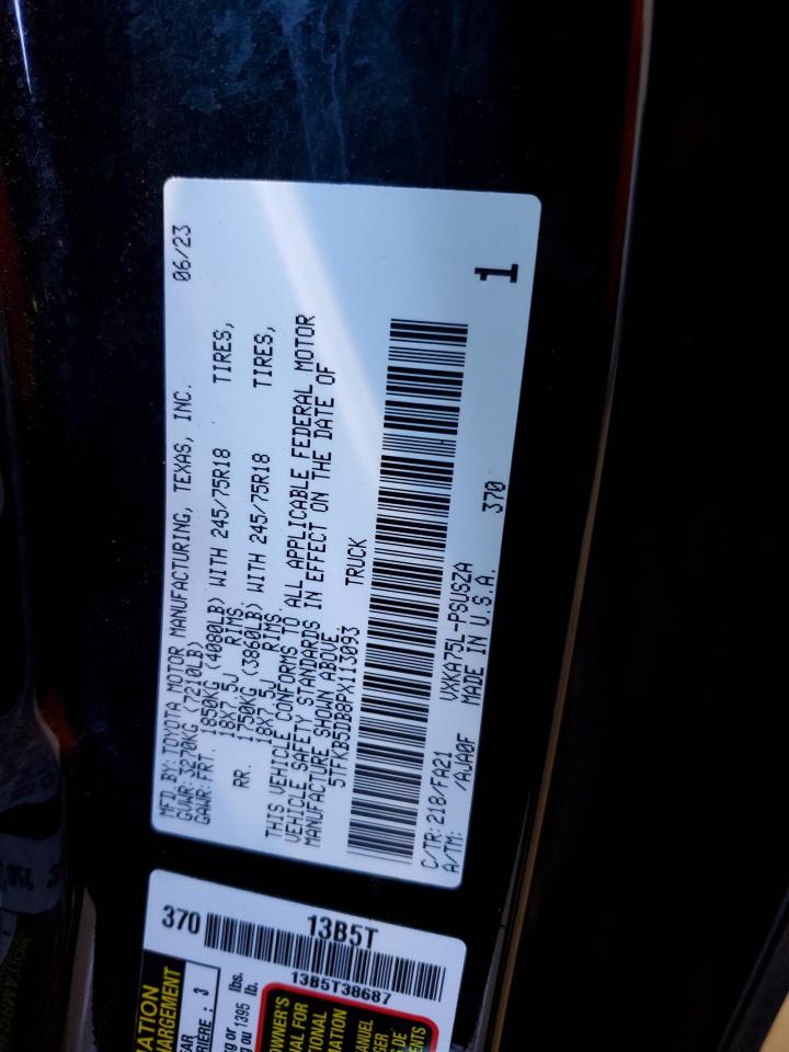 2023 TOYOTA TUNDRA CREWMAX SR VIN:5TFKB5DB8PX113093