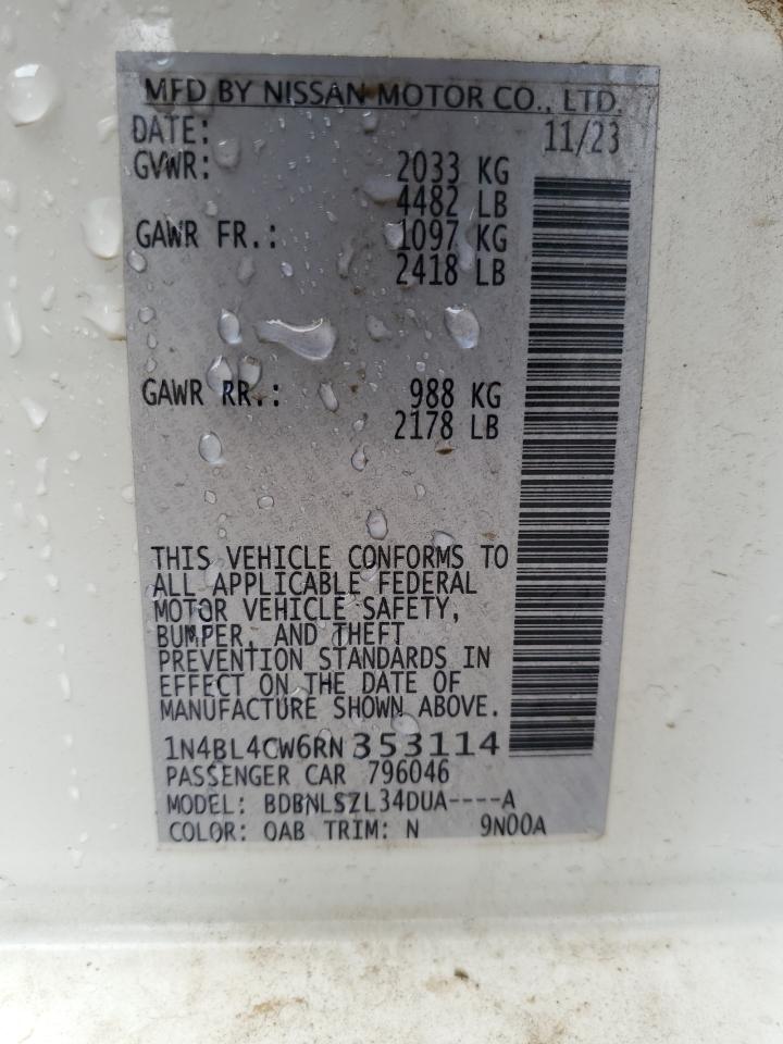 2024 NISSAN ALTIMA SR VIN:1N4BL4CW6RN353114
