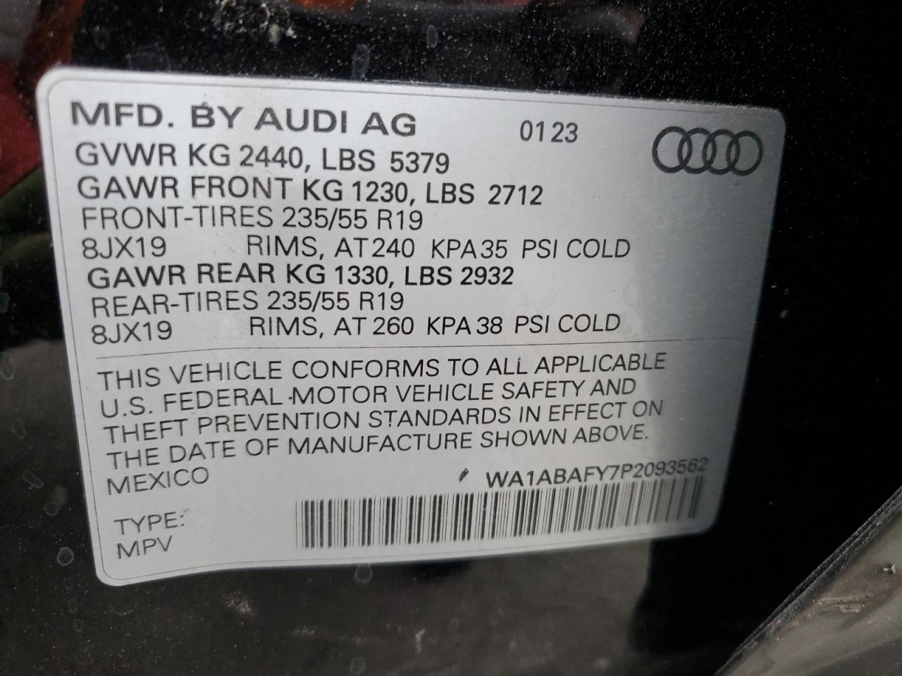 2023 AUDI Q5 PREMIUM 40 VIN:WA1ABAFY7P2093562