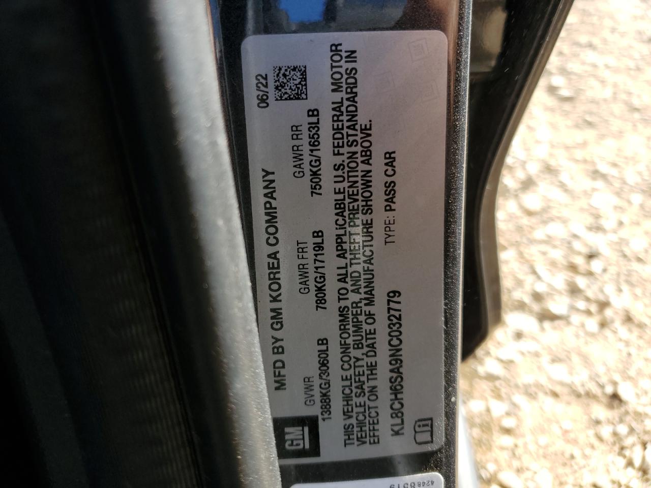 2022 CHEVROLET SPARK ACTIV VIN:KL8CH6SA9NC032779