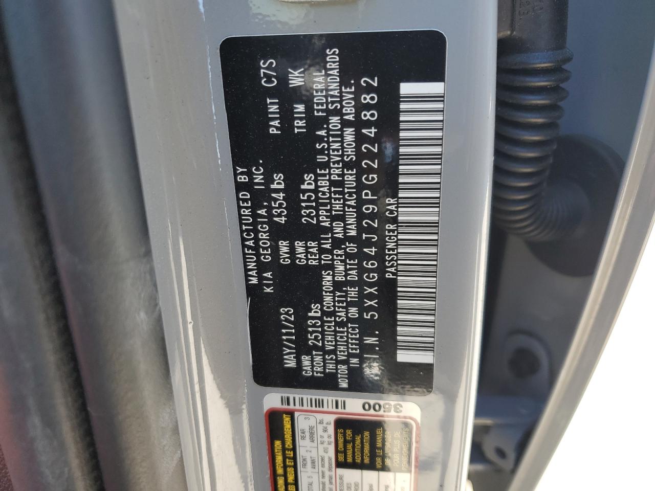 2023 KIA K5 GT LINE VIN:5XXG64J29PG224882