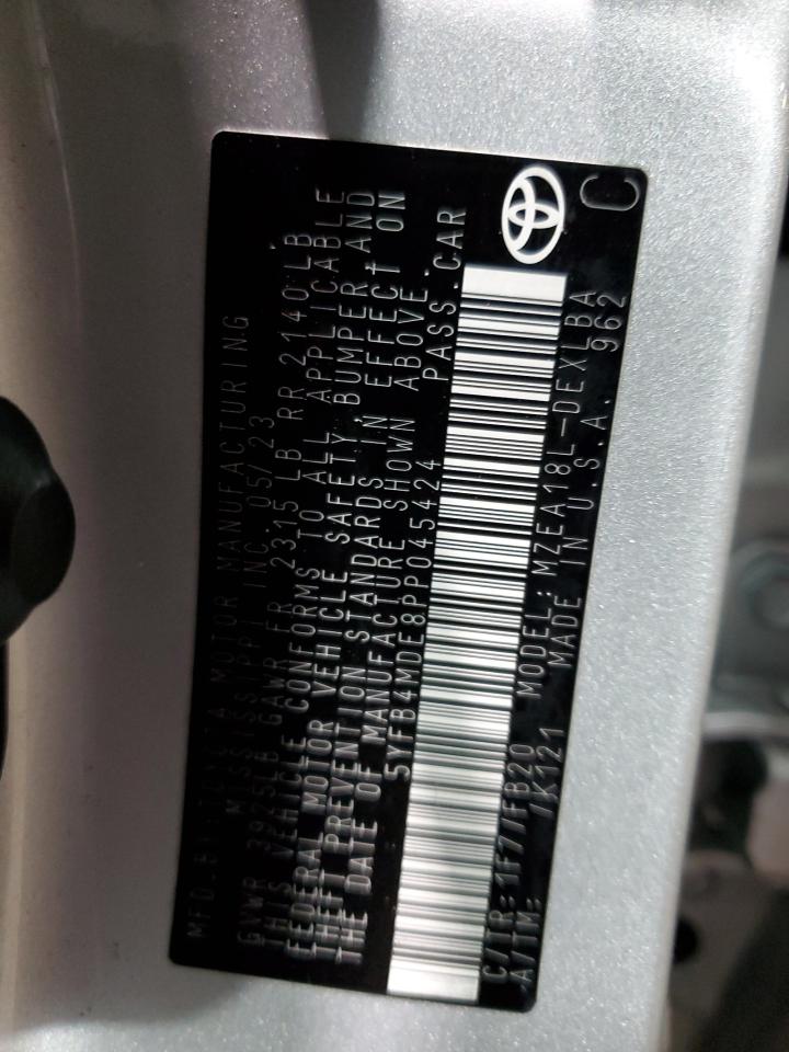 2023 TOYOTA COROLLA LE VIN:5YFB4MDE8PP045424