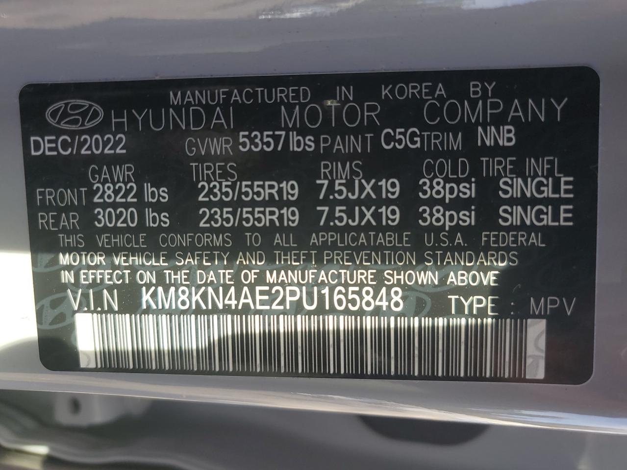 2023 HYUNDAI IONIQ 5 SEL VIN:KM8KN4AE2PU165848