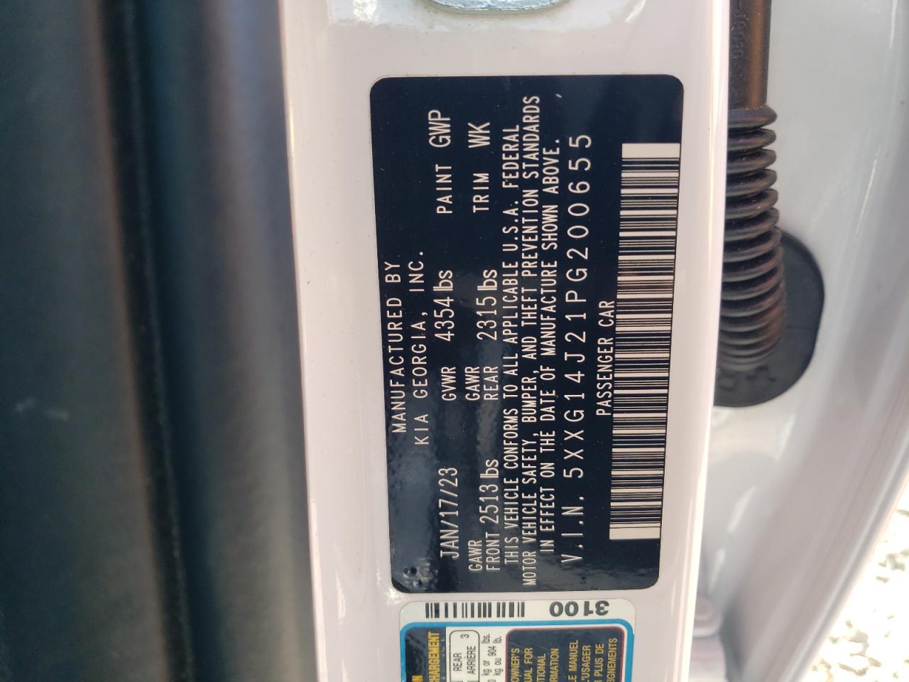 2023 KIA K5 LXS VIN:5XXG14J21PG200655