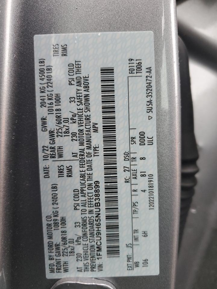 2022 FORD ESCAPE SEL VIN:1FMCU9H65NUB38899