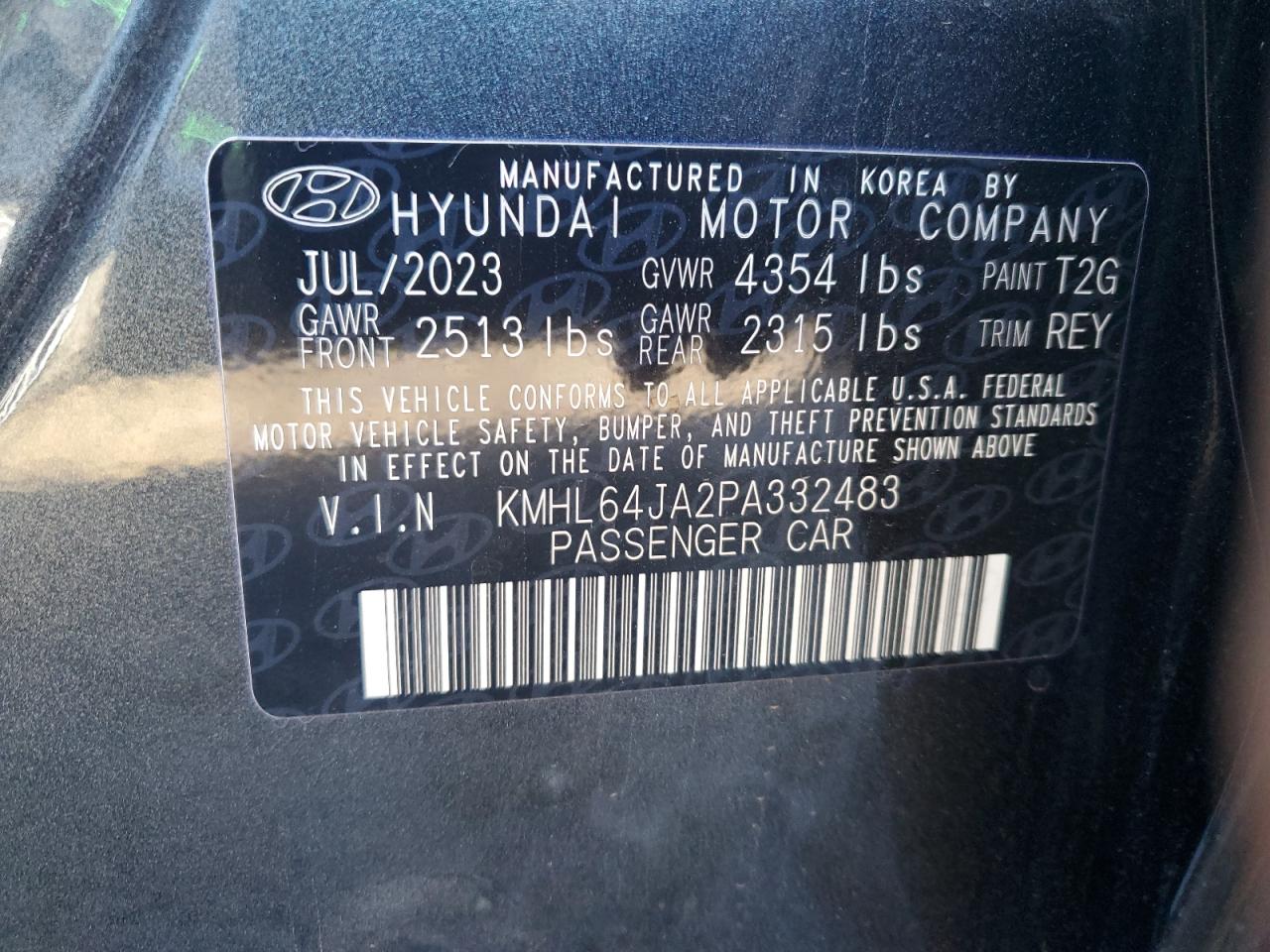 2023 HYUNDAI SONATA SEL VIN:KMHL64JA2PA332483