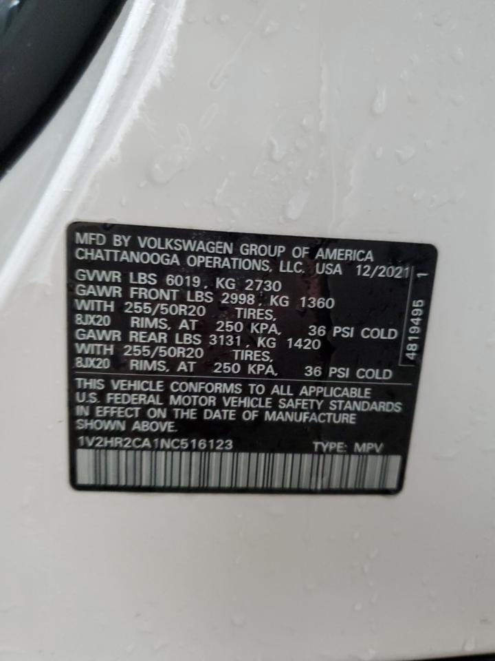 2022 VOLKSWAGEN ATLAS SE VIN:1V2HR2CA1NC516123