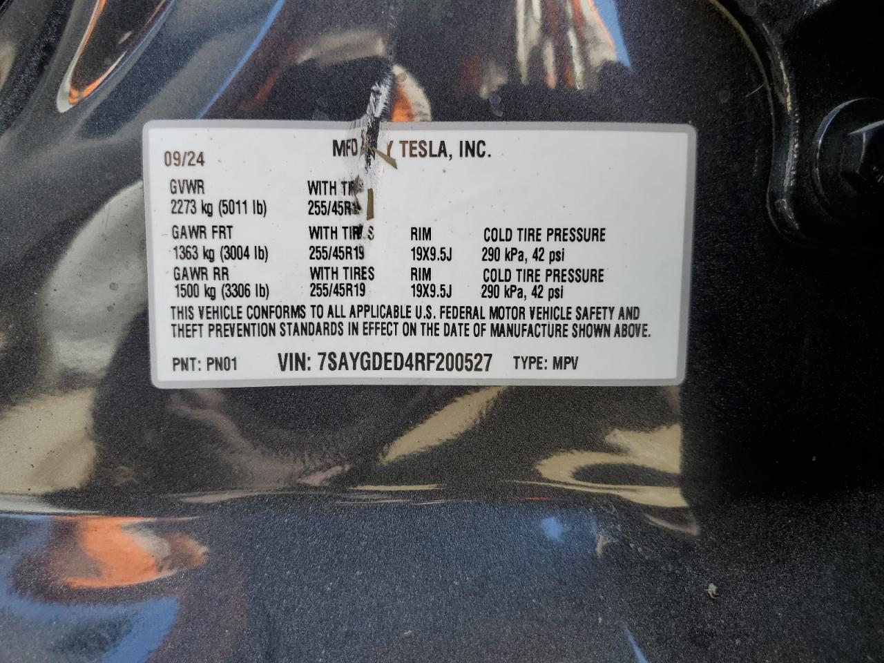 2024 TESLA MODEL Y  VIN:7SAYGDED4RF200527