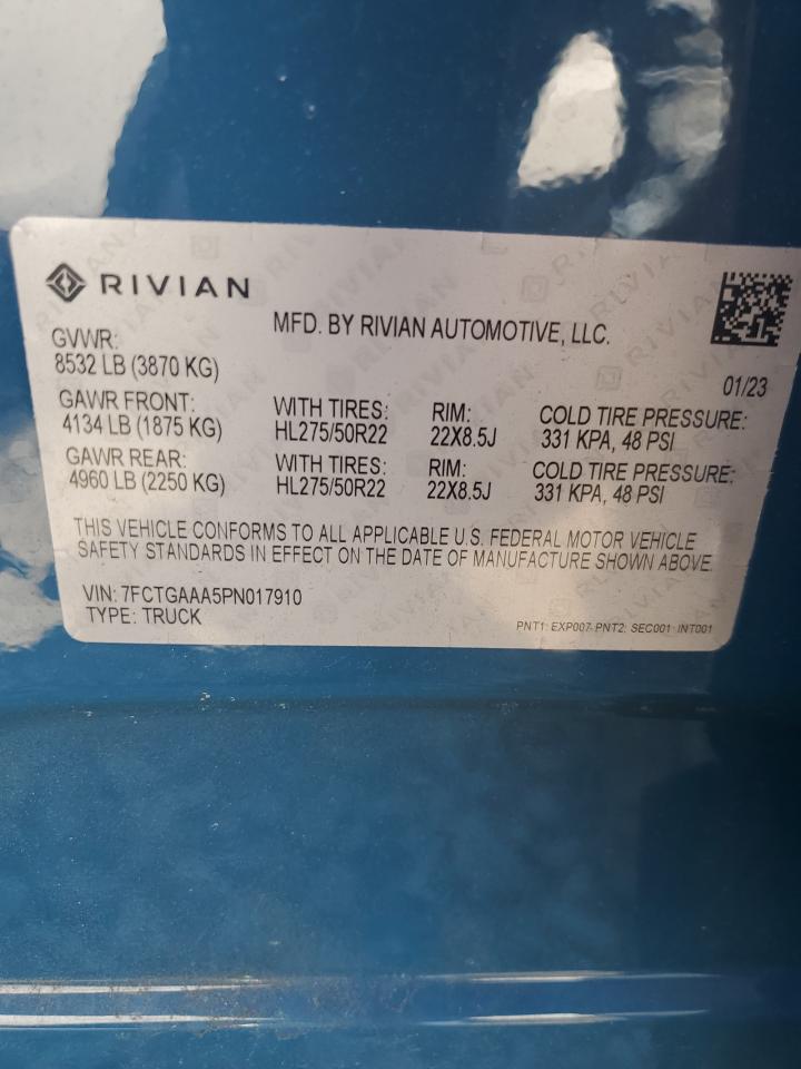 2023 RIVIAN R1T ADVENTURE VIN:7FCTGAAA5PN017910