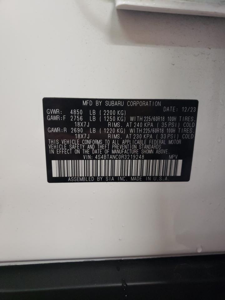 2024 SUBARU OUTBACK LIMITED VIN:4S4BTANC0R3219248