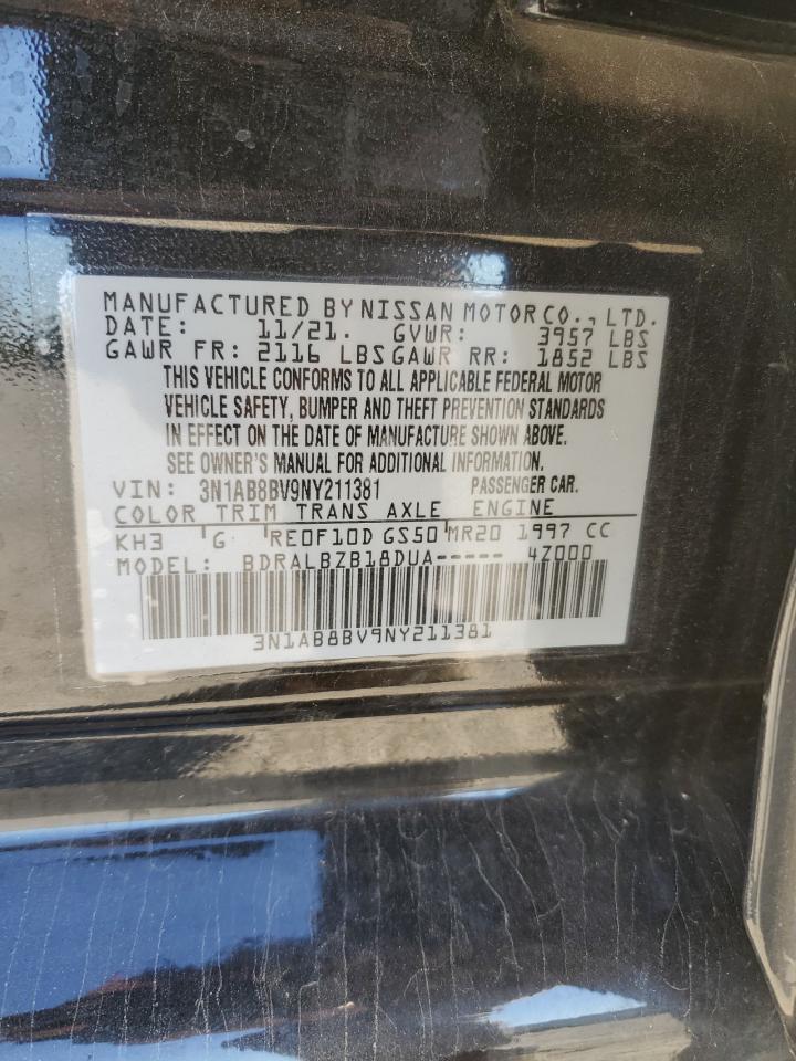 2022 NISSAN SENTRA S VIN:3N1AB8BV9NY211381