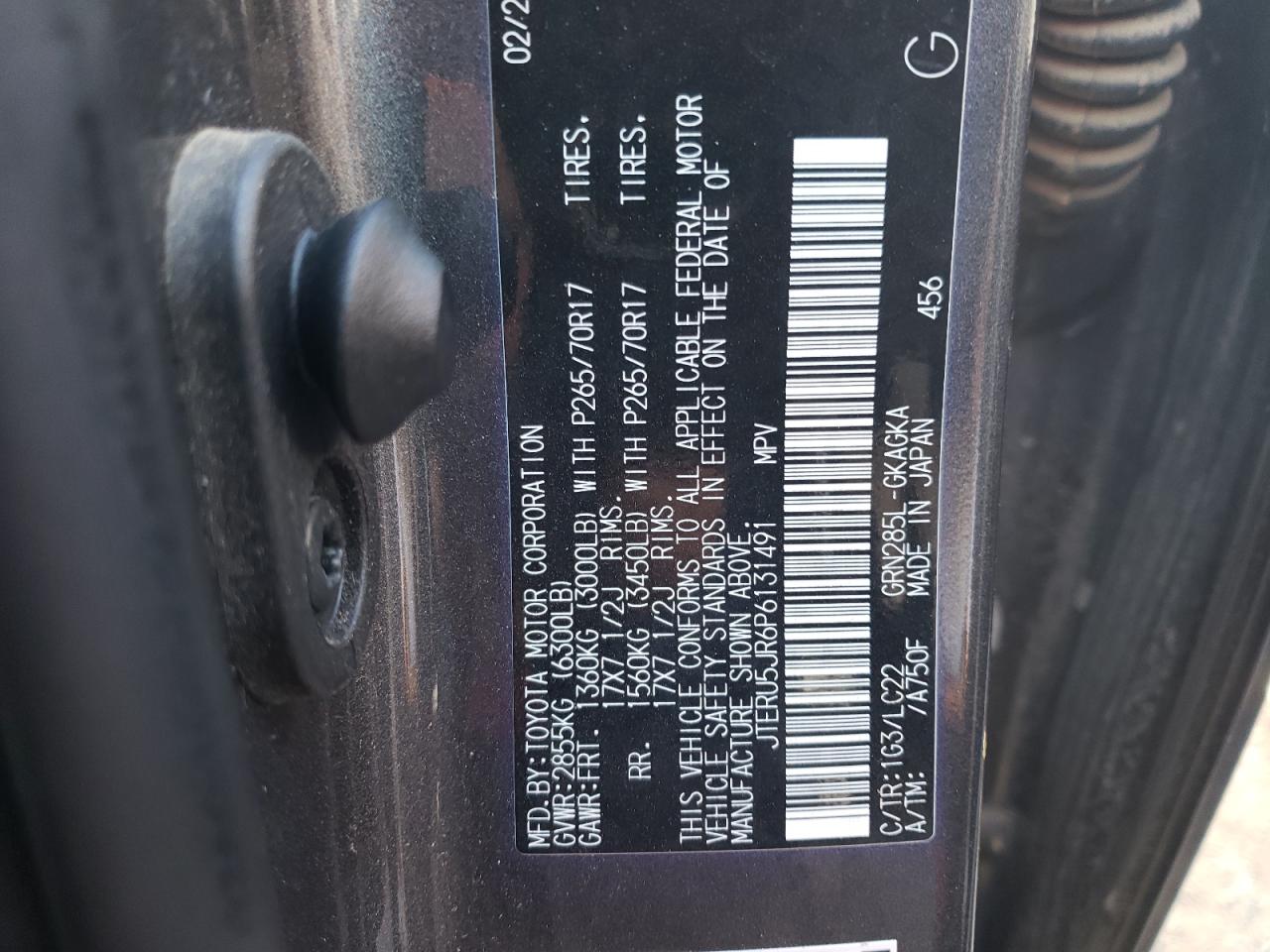 2023 TOYOTA 4RUNNER SE VIN:JTERU5JR6P6131491