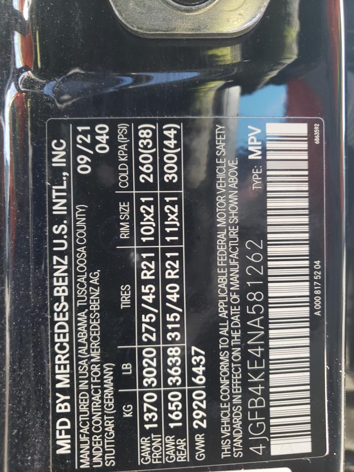 2022 MERCEDES-BENZ GLE 350 4MATIC VIN:4JGFB4KE4NA581262