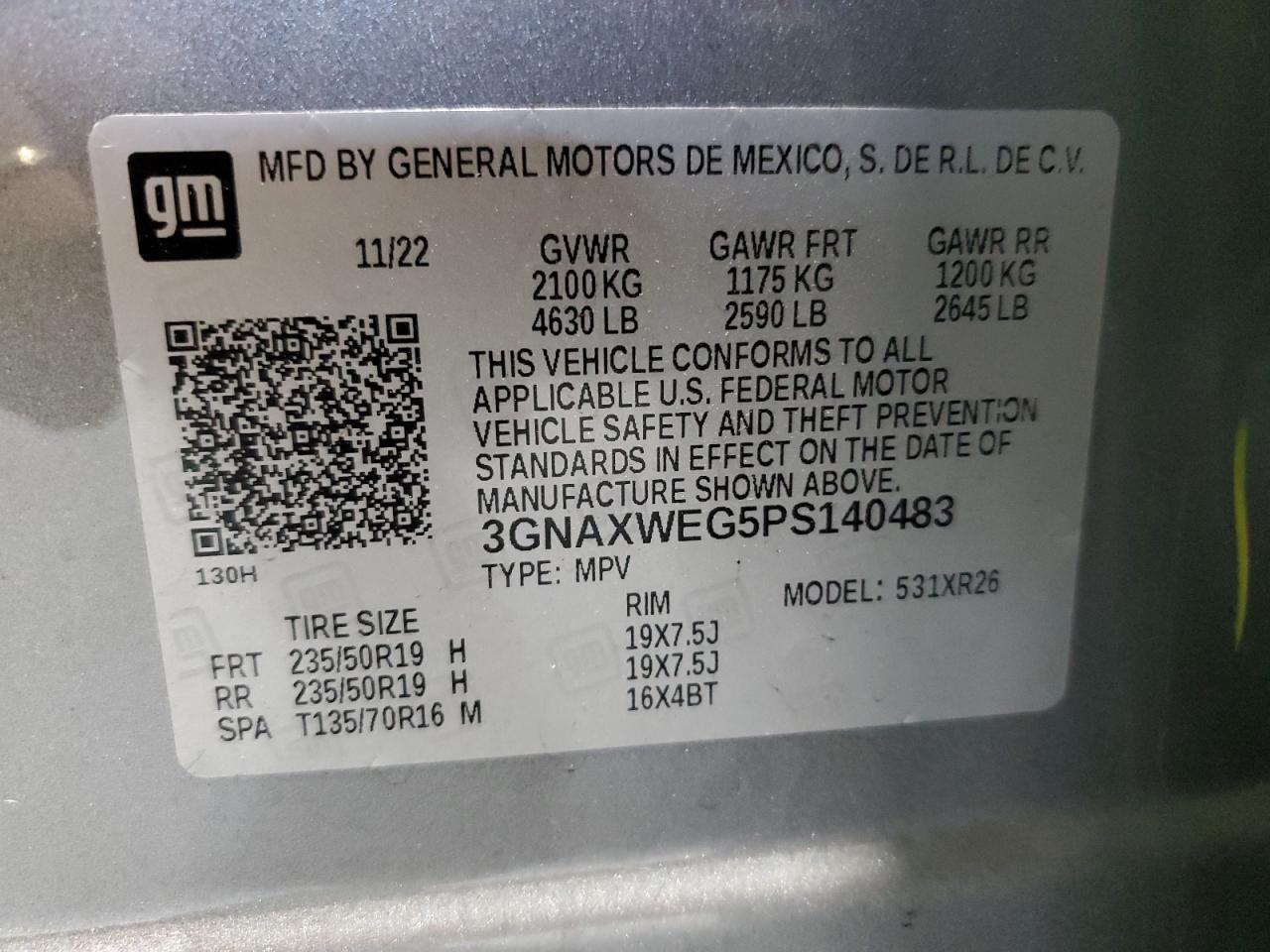 2023 CHEVROLET EQUINOX RS VIN:3GNAXWEG5PS140483