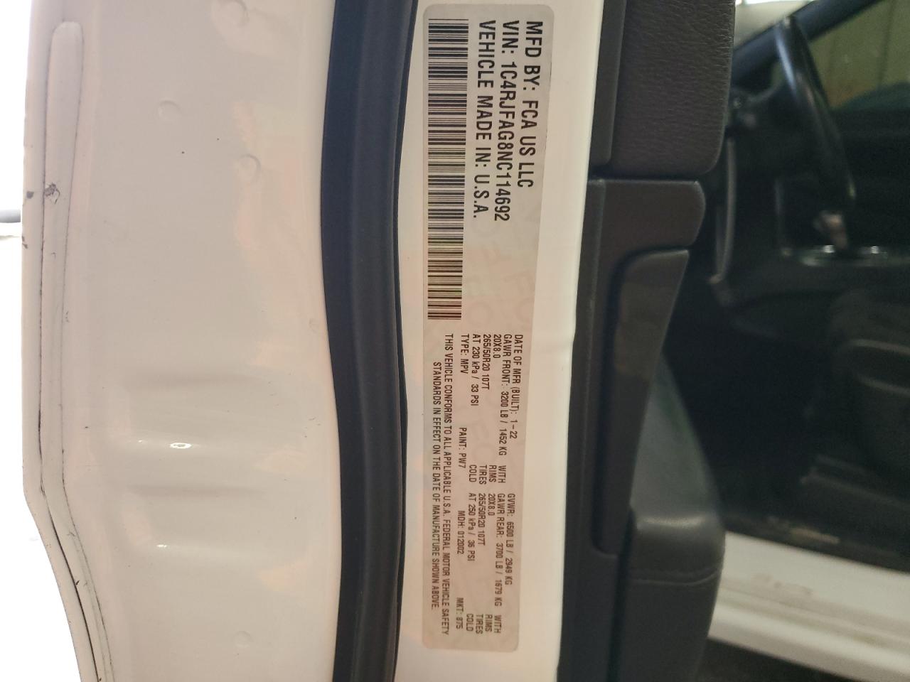 2022 JEEP GRAND CHEROKEE LAREDO E VIN:1C4RJFAG8NC114692