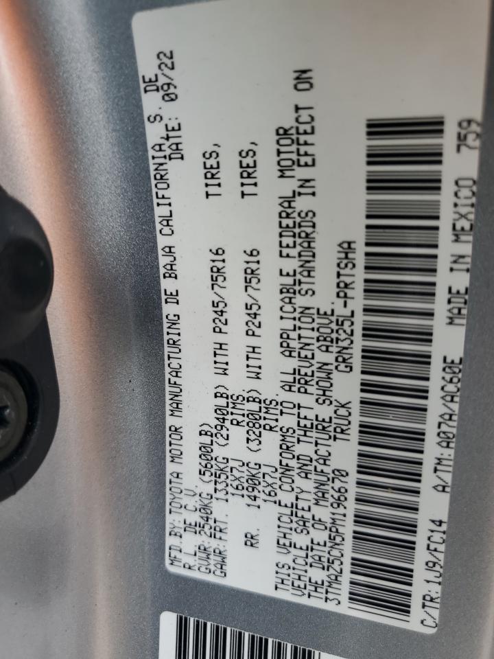 2023 TOYOTA TACOMA DOUBLE CAB VIN:3TMAZ5CN5PM196670