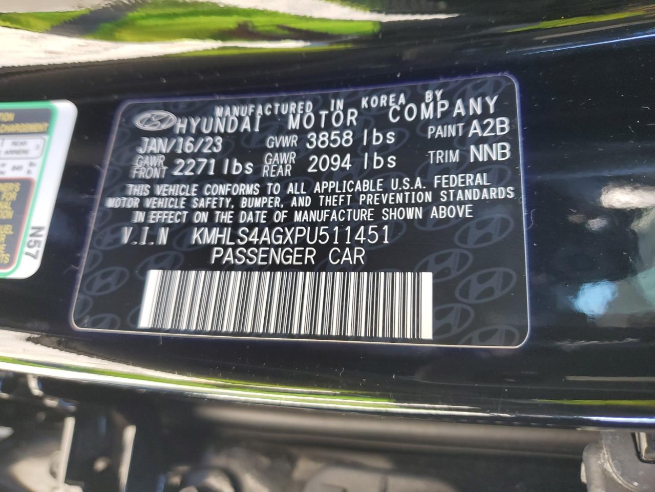 2023 HYUNDAI ELANTRA SEL VIN:KMHLS4AGXPU511451