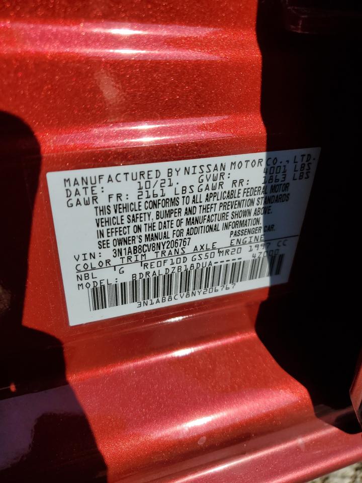 2022 NISSAN SENTRA SV VIN:3N1AB8CV8NY206767