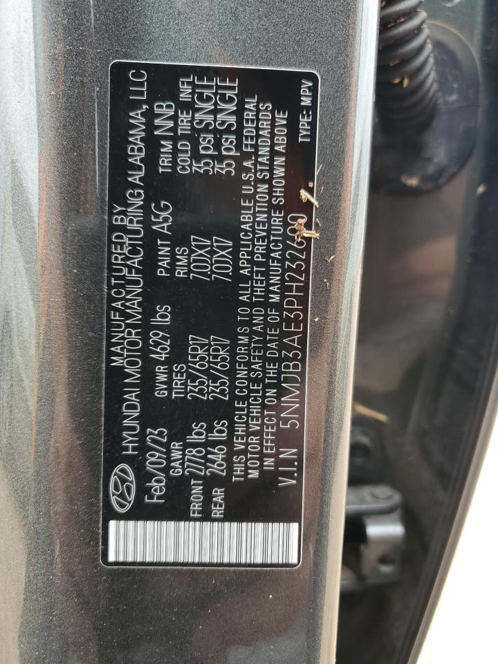 2023 HYUNDAI TUCSON SEL VIN:5NMJB3AE3PH232600