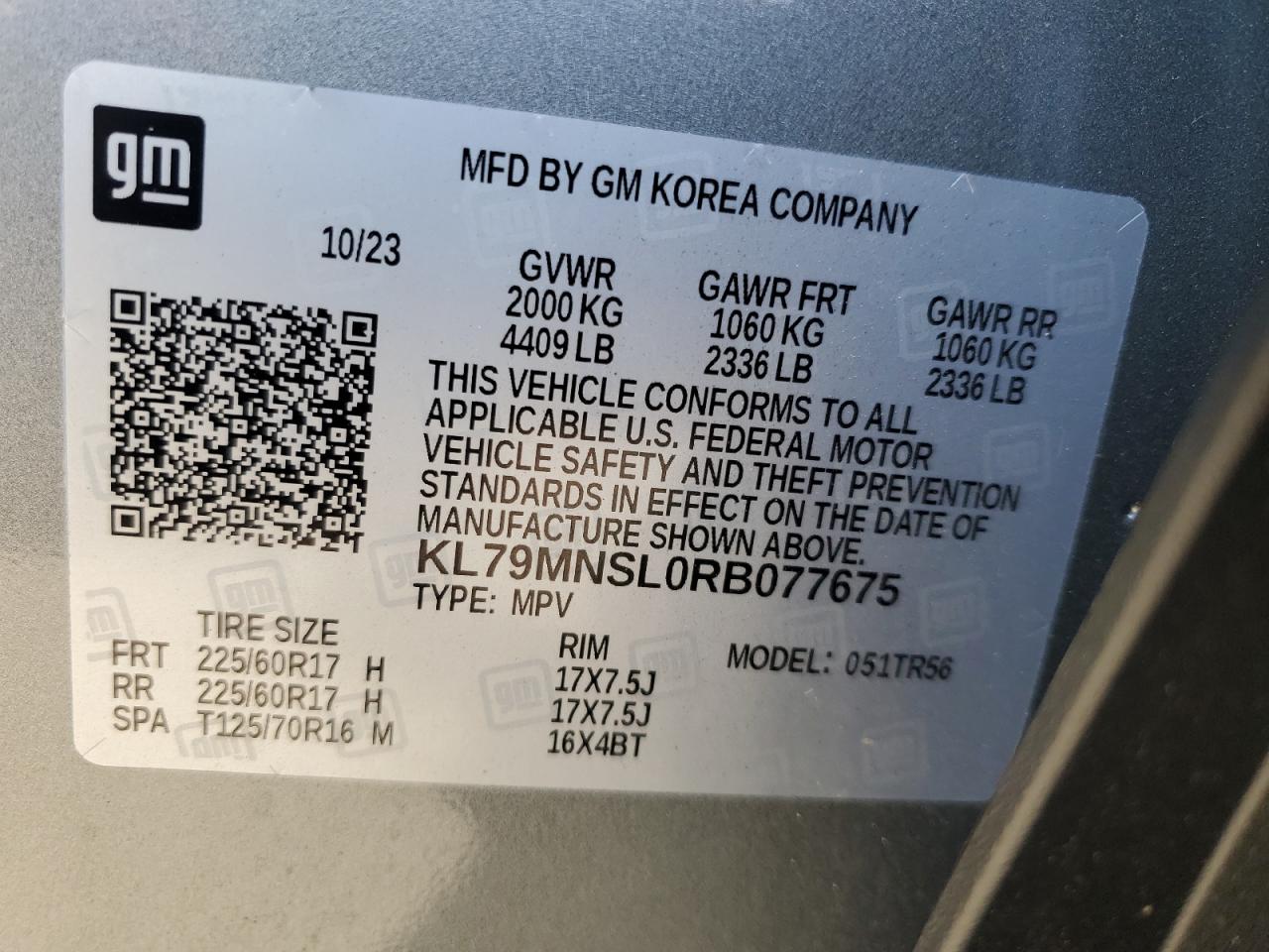 2024 CHEVROLET TRAILBLAZER LS VIN:KL79MNSL0RB077675