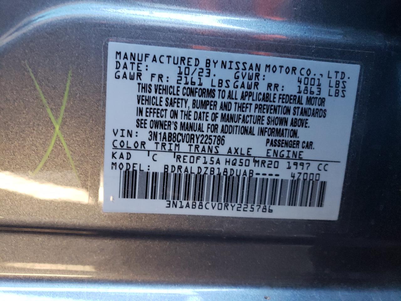 2024 NISSAN SENTRA SV VIN:3N1AB8CV0RY225786