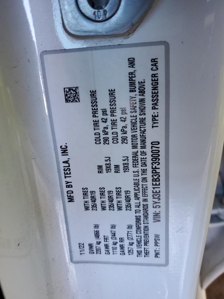 2023 TESLA MODEL 3  VIN:5YJ3E1EB3PF390070