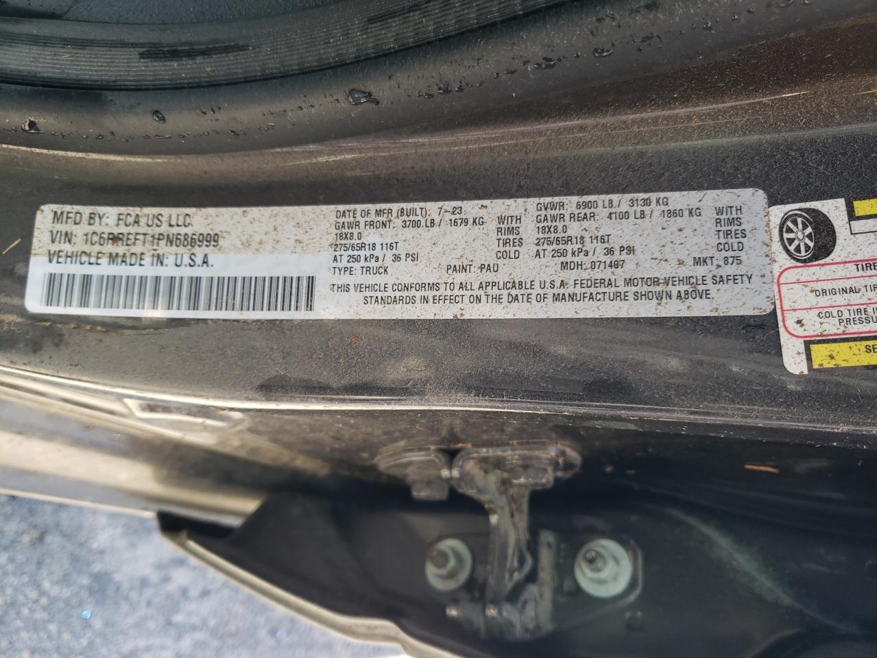 2023 RAM 1500 BIG HORN/LONE STAR VIN:1C6RREFT1PN686999