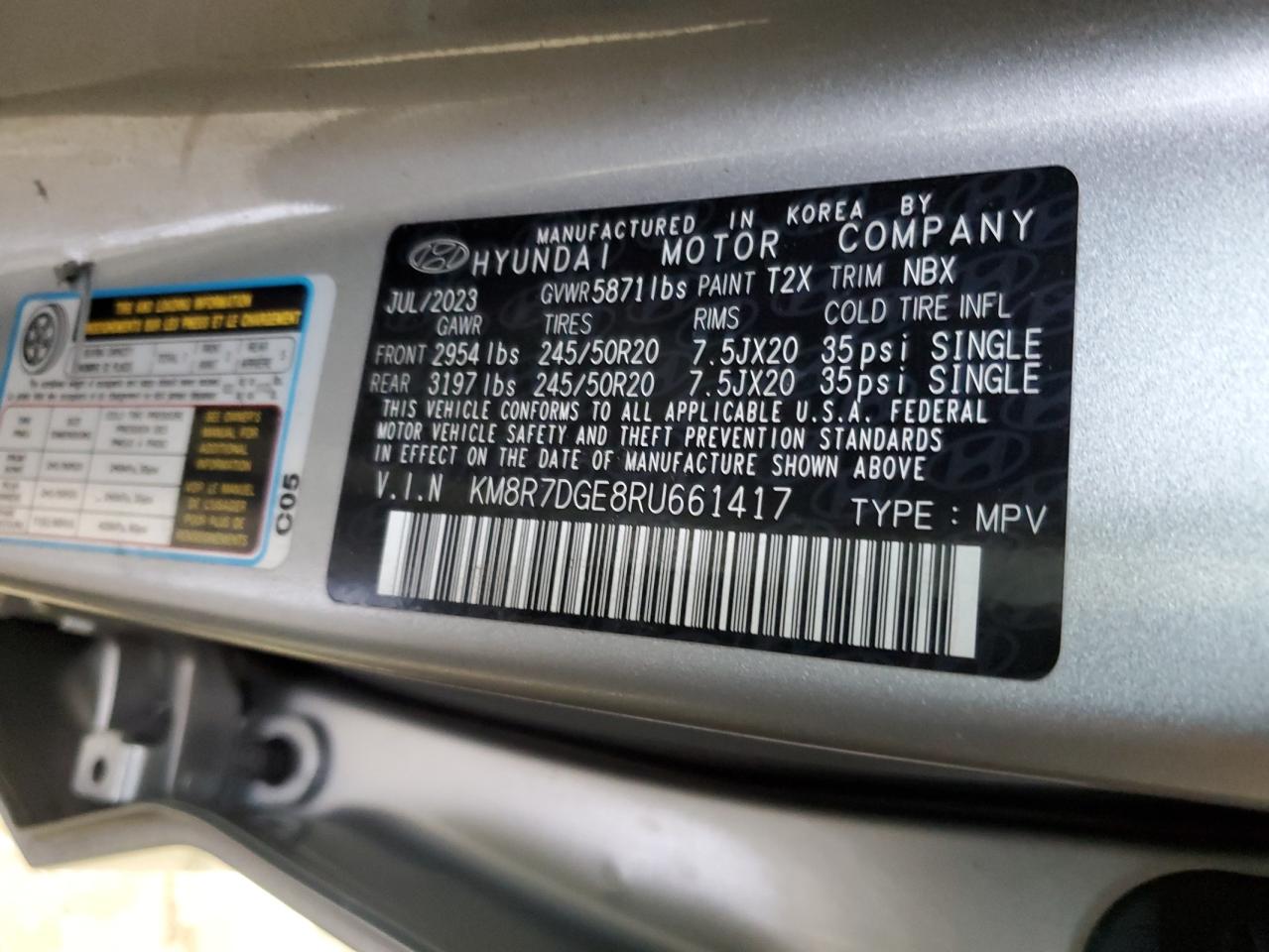 2024 HYUNDAI PALISADE CALLIGRAPHY VIN:KM8R7DGE8RU661417