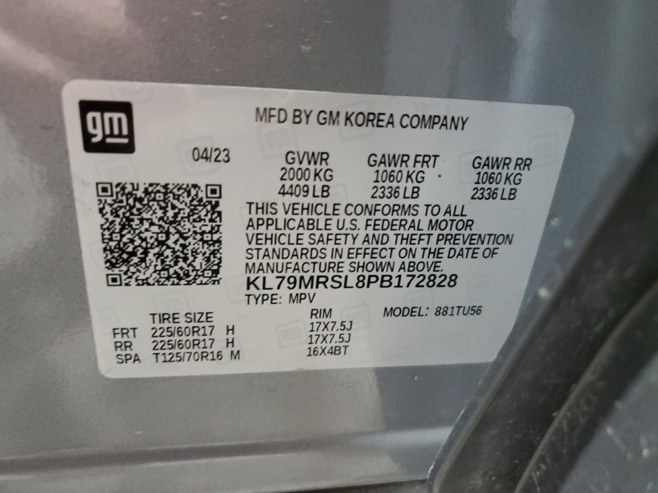 2023 CHEVROLET TRAILBLAZER LT VIN:KL79MRSL8PB172828