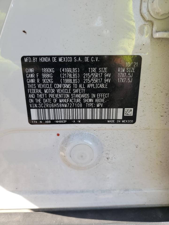 2022 HONDA HR-V EX VIN:3CZRU6H58NM727108