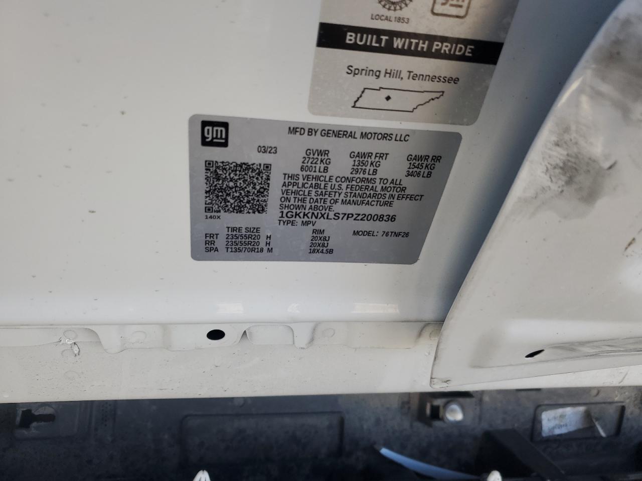 2023 GMC ACADIA DENALI VIN:1GKKNXLS7PZ200836