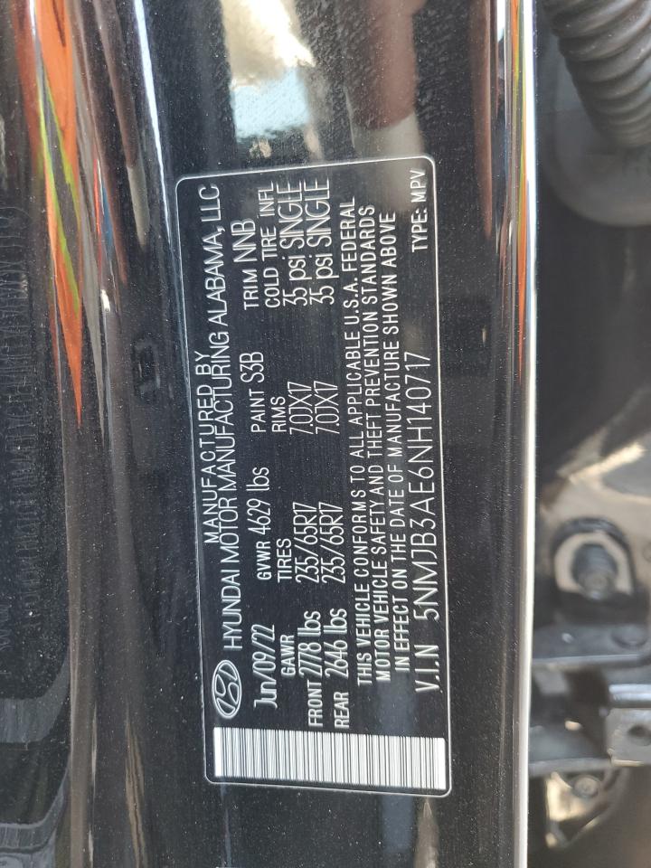 2022 HYUNDAI TUCSON SEL VIN:5NMJB3AE6NH140717